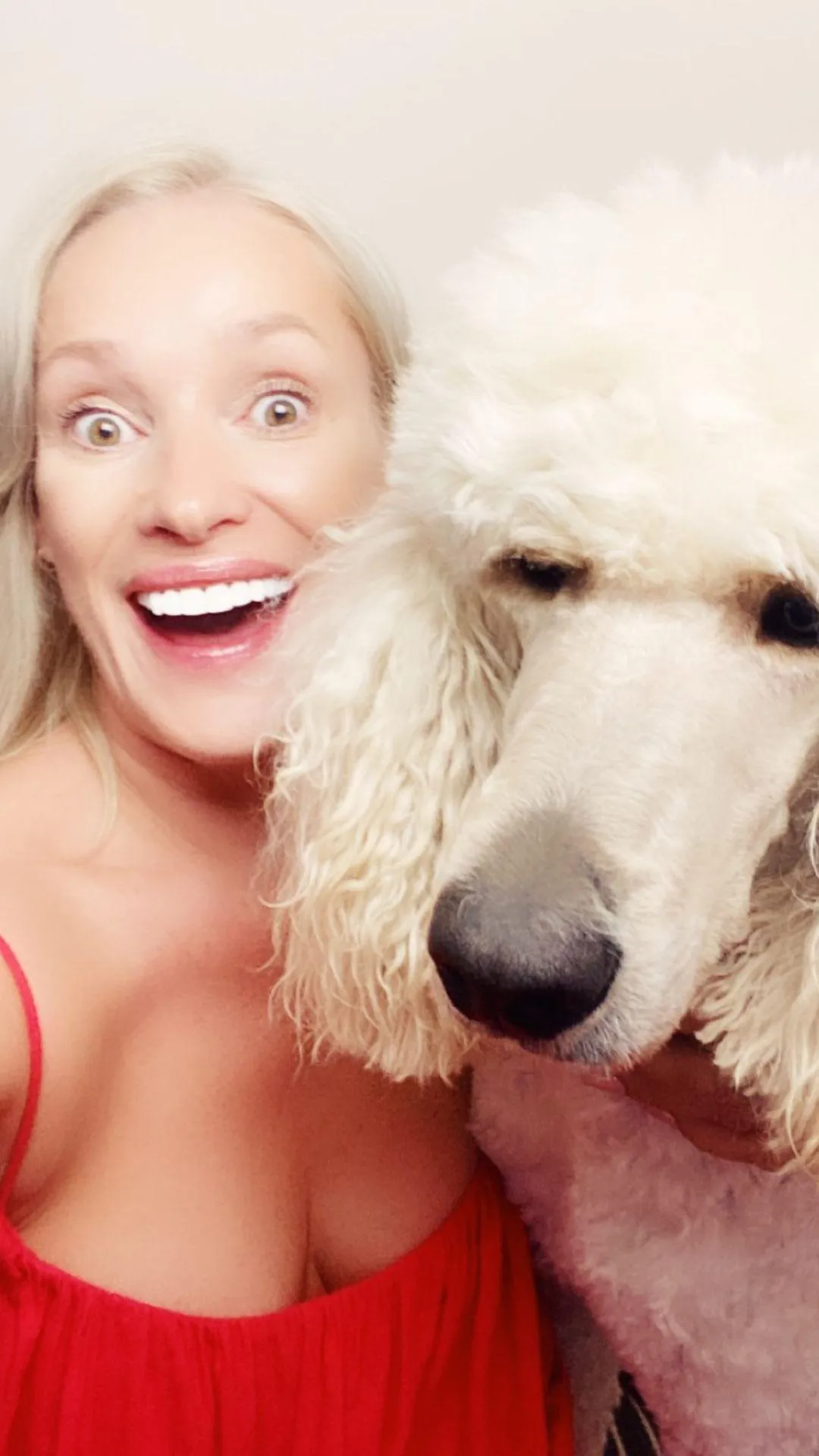 Evelin with one of the family dogs.